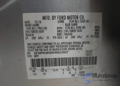 2017 Ford Edge Titanium from USA, damaged, VIN 2FMPK4K85HBB33927